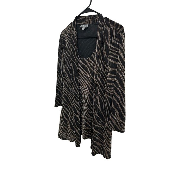 JM Collection Black Bronze Zebra Print Open Front Cardigan Tank Top Set SZ M - Picture 3 of 8